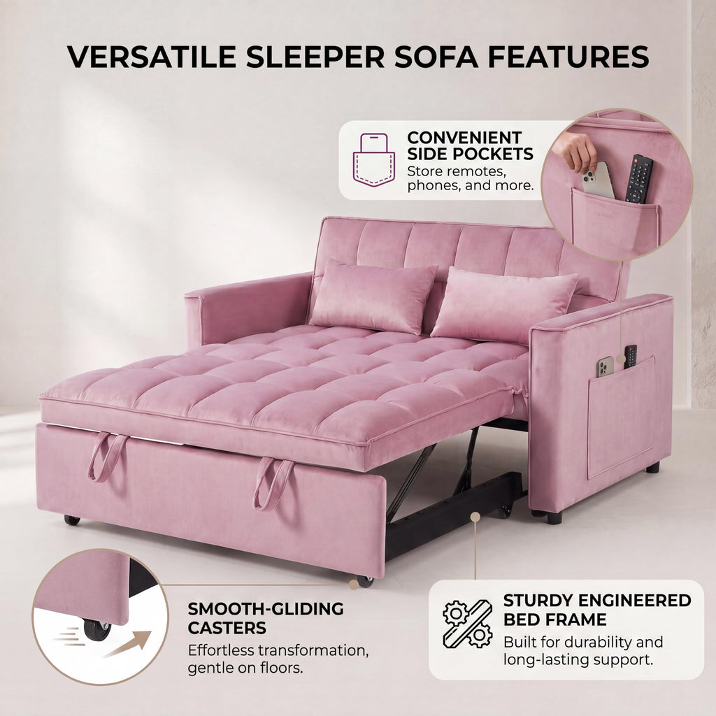 Pink Velvet Convertible Sleeper Sofa Bed G140