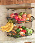 3 Tier Countertop Fruit Basket Bread Bowl with 2 Banana Hangers Q3670
