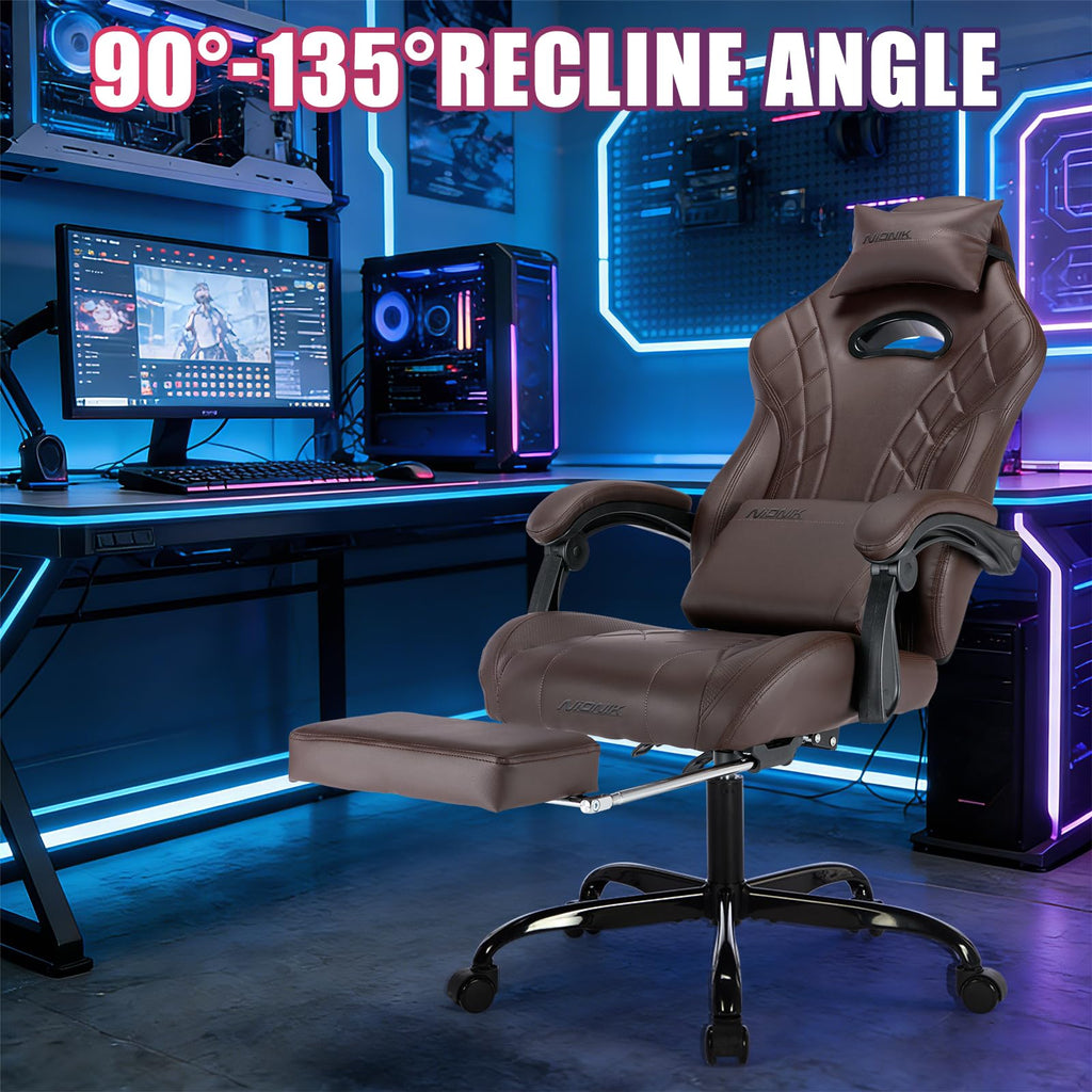 Gaming Chair with Footrest and Massage Lumbar Support Y99058