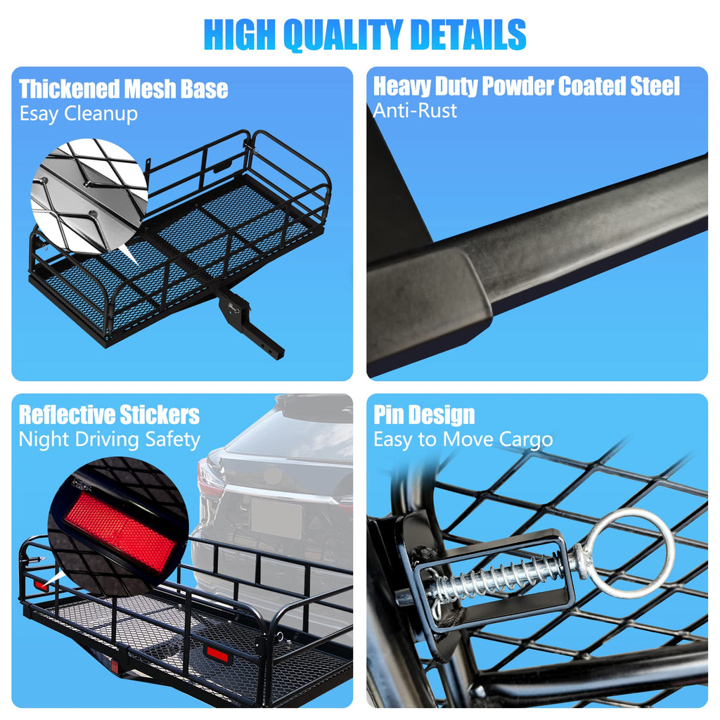500 Lbs Heavy Duty Hitch Mount Cargo Carrier 60"x24"x14.4" Folding F4883