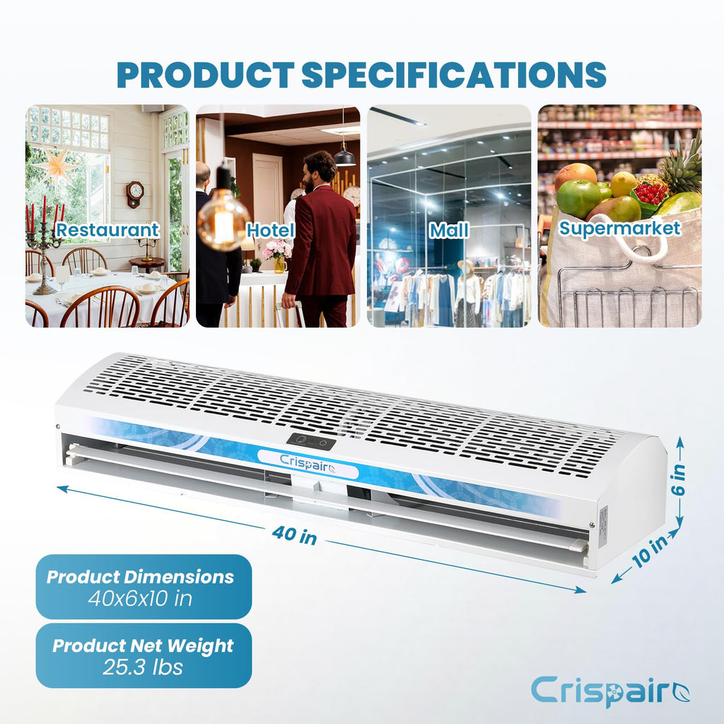 40-Inch Commercial Air Curtain, Dual Speed, Magnetic Door Switch, White P75245