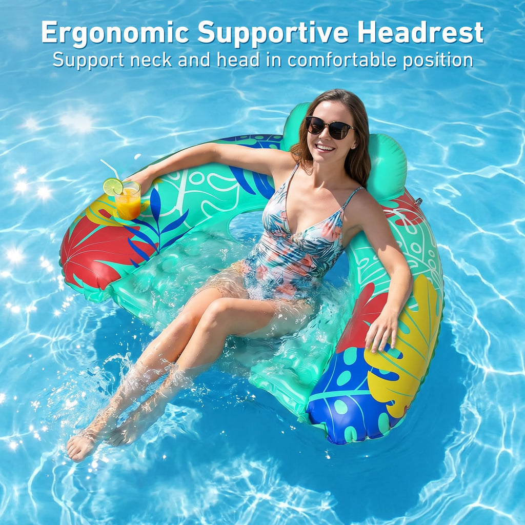 3 Pack Inflatable Pool Float Chairs with Cup Holder I2642