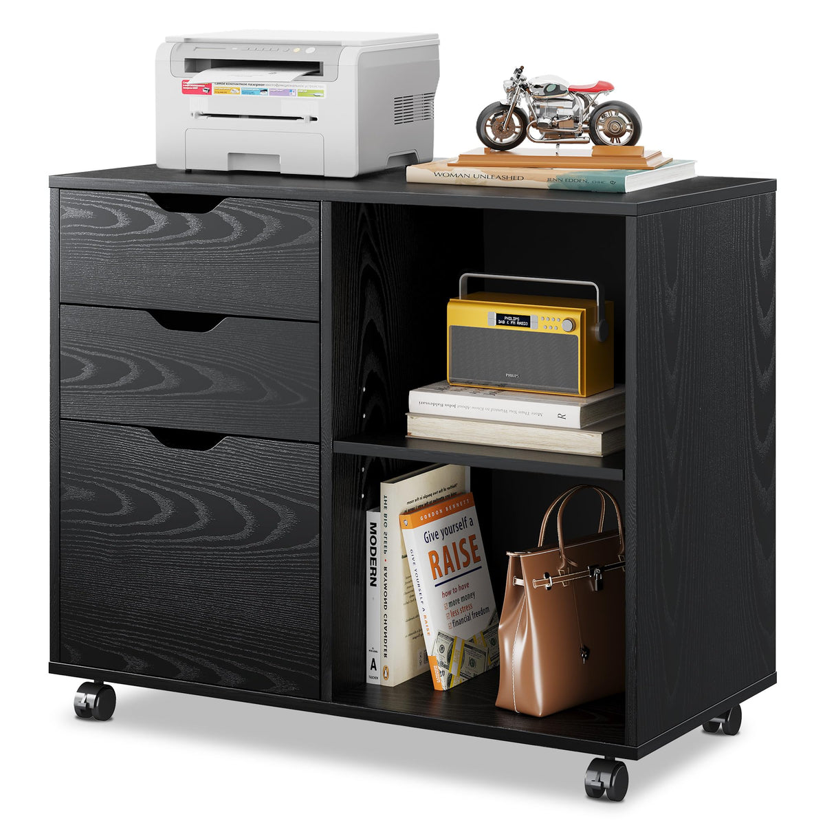 Black 3-Drawer Wood File Cabinet G854