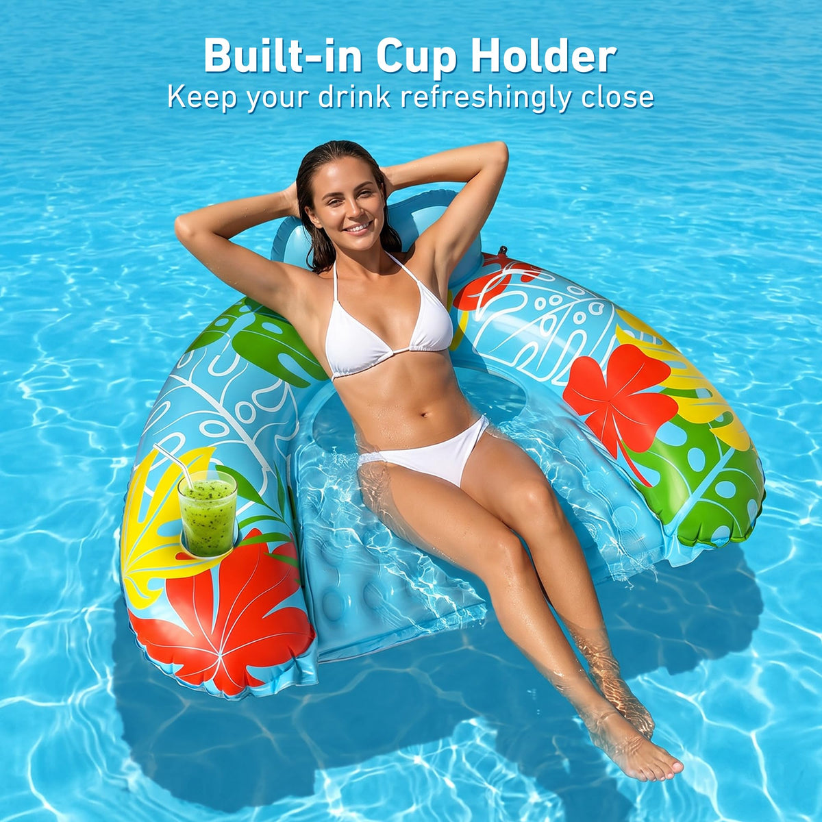 3 Pack Inflatable Pool Float Chairs with Cup Holder I2642