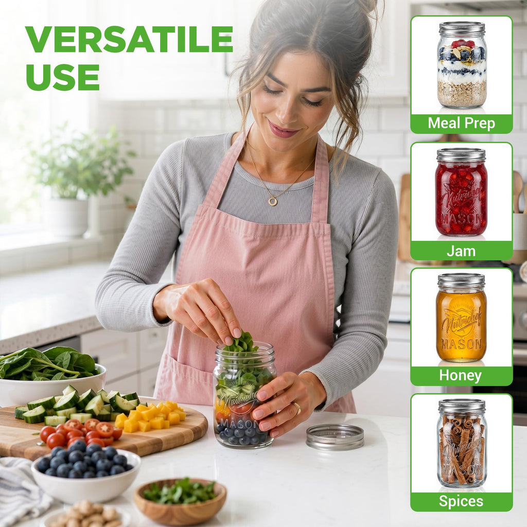 16 oz. Wide Mouth Glass Food Storage Containers with Lids, 12 Pcs W9787