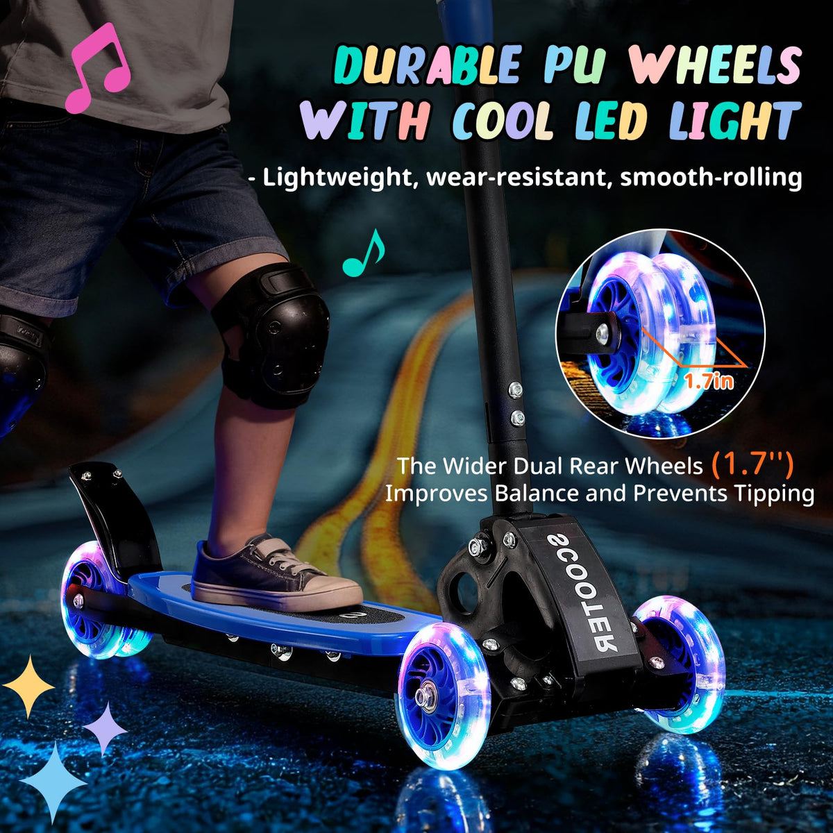 3 Wheel Kids Kick Scooter with Light-Up Wheels and Adjustable Handlebar C3311