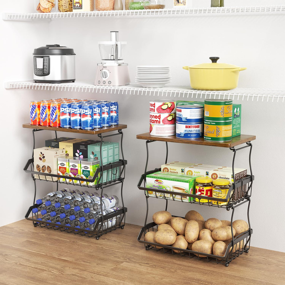 3 Tier Countertop Fruit Basket Bread Bowl with 2 Banana Hangers Q3670