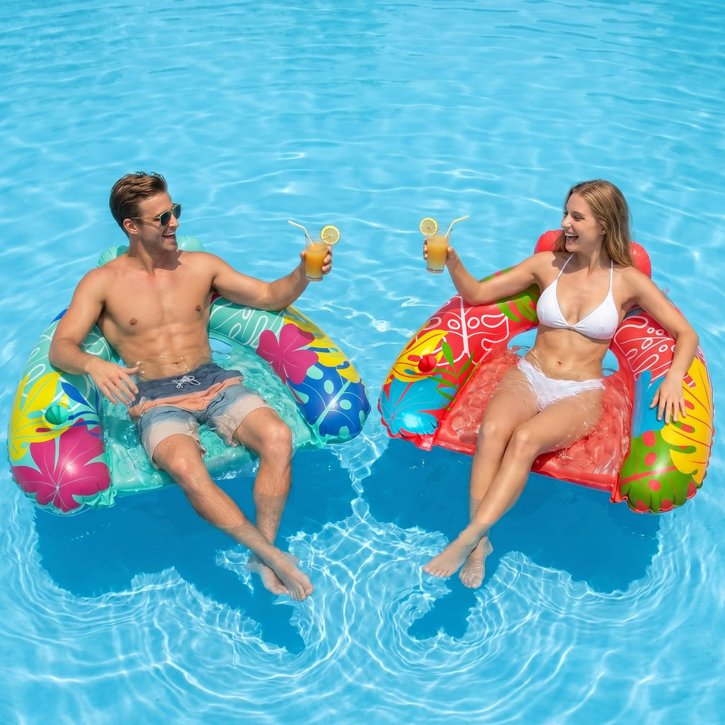 3 Pack Inflatable Pool Float Chairs with Cup Holder I2642