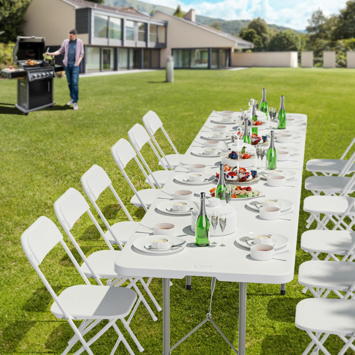6 Foot White Plastic Folding Table with Carrying Handle E9039