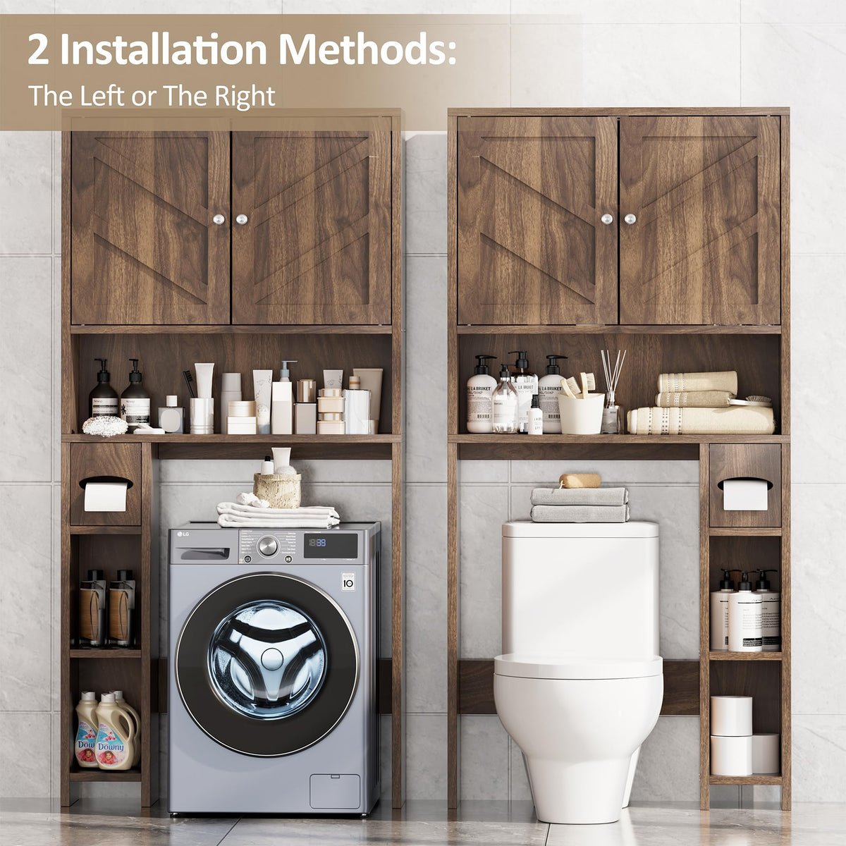 Walnut Over Toilet Storage Cabinet with Adjustable Shelf V355742