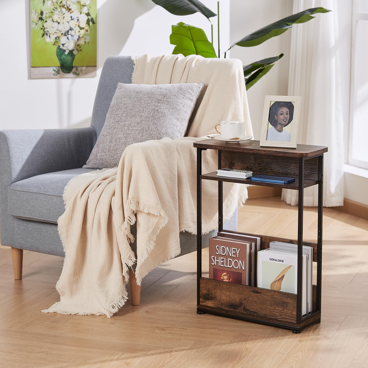 Narrow 3-Tier Side Table with Storage Shelf D871411