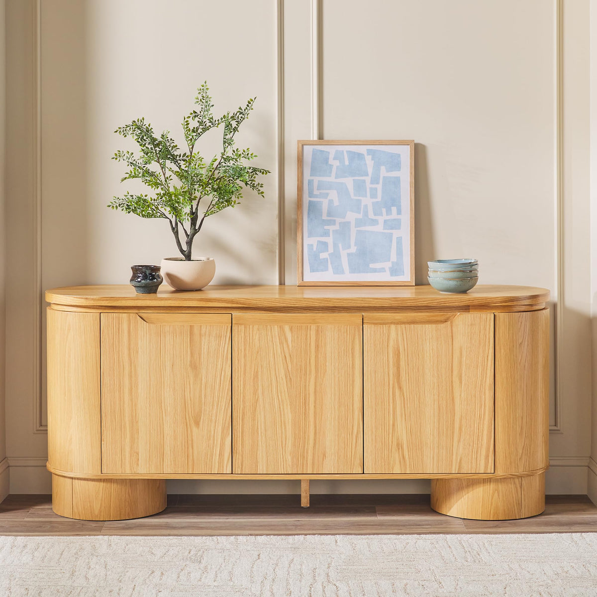 70 Inch White Oak Wood Sideboard TV Stand with Storage H7117