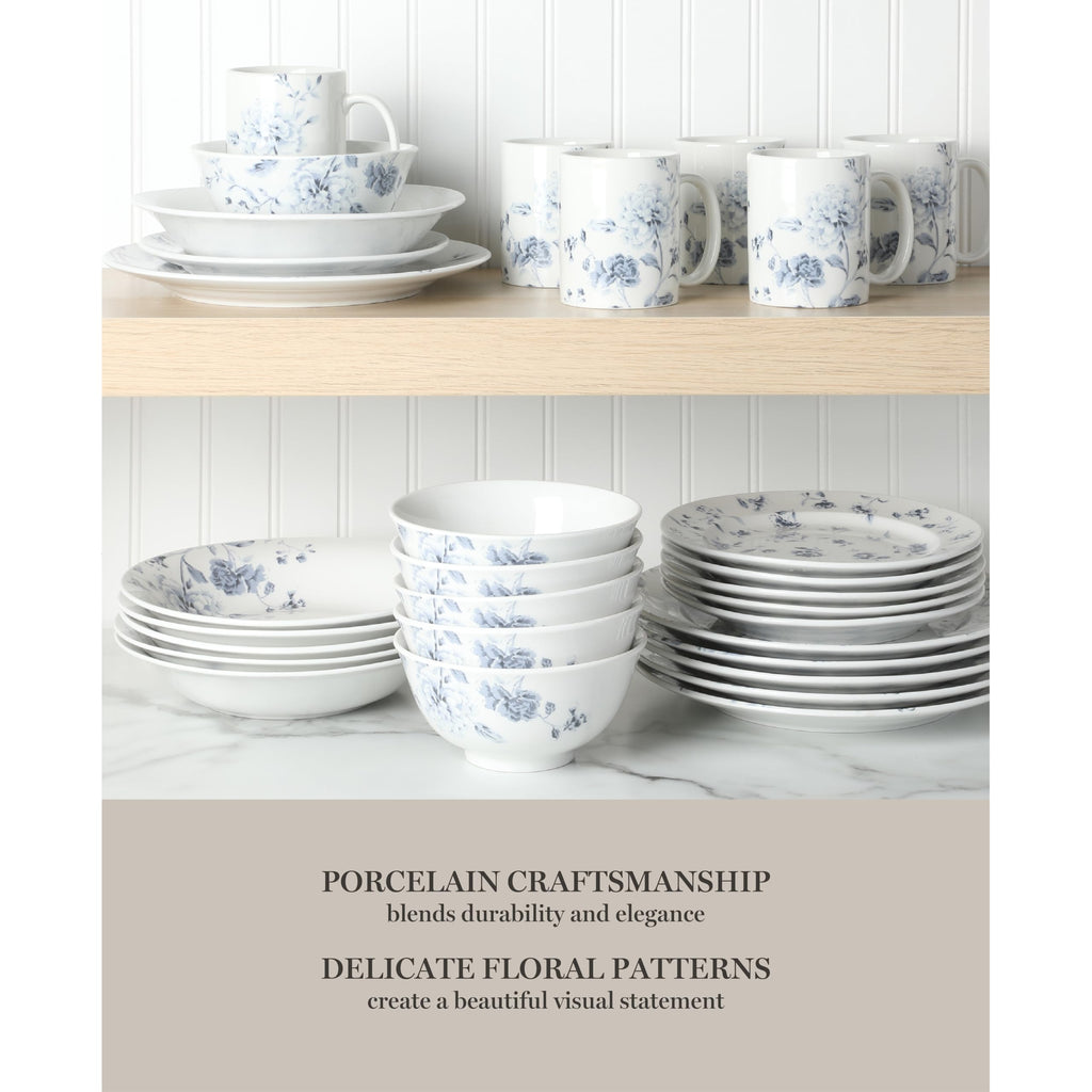30 Piece Blue Floral Porcelain Dinnerware Set B104846