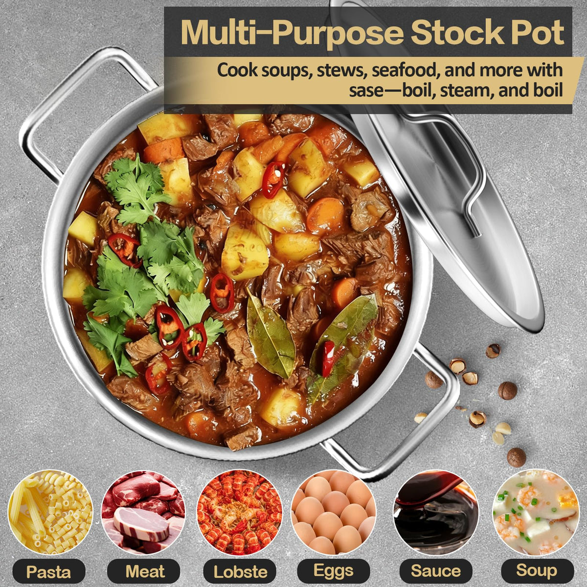 40QT Stainless Steel Stockpot with Lid J1287