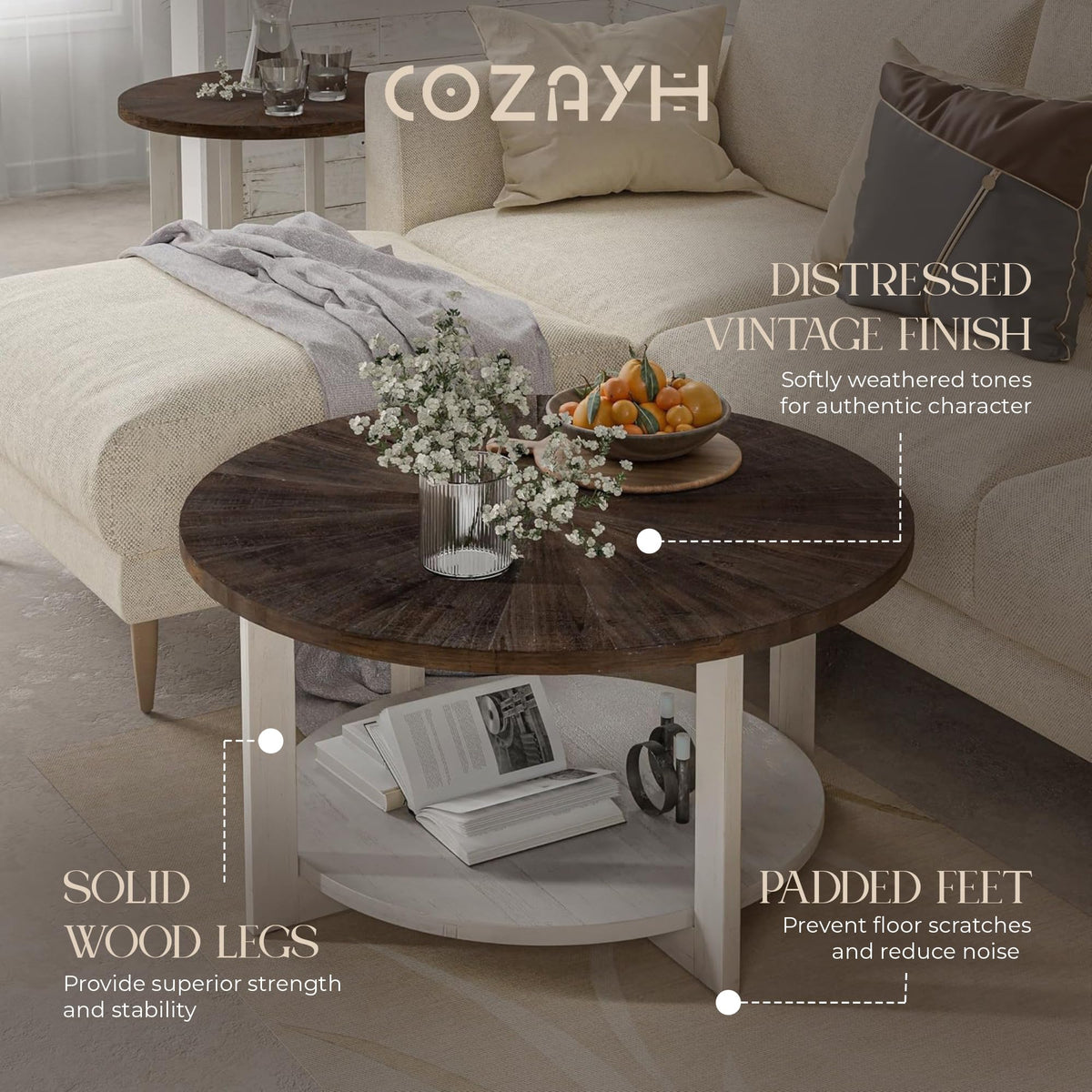 Round Farmhouse Coffee Table M3302