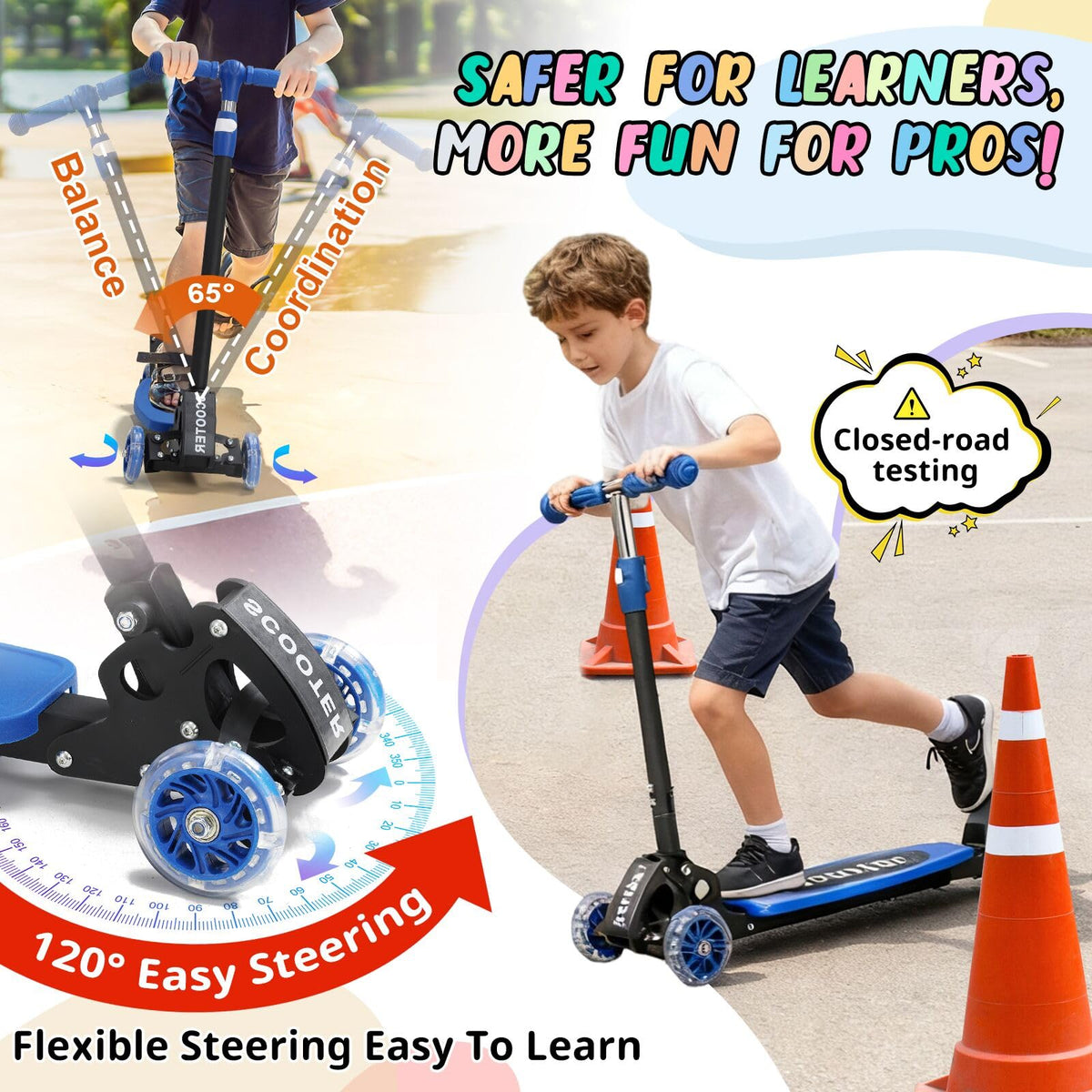3 Wheel Kids Kick Scooter with Light-Up Wheels and Adjustable Handlebar C3311