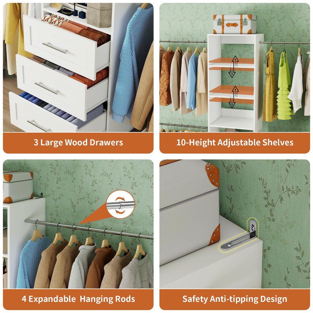 White Closet System with Drawers and Adjustable Shelves W870499
