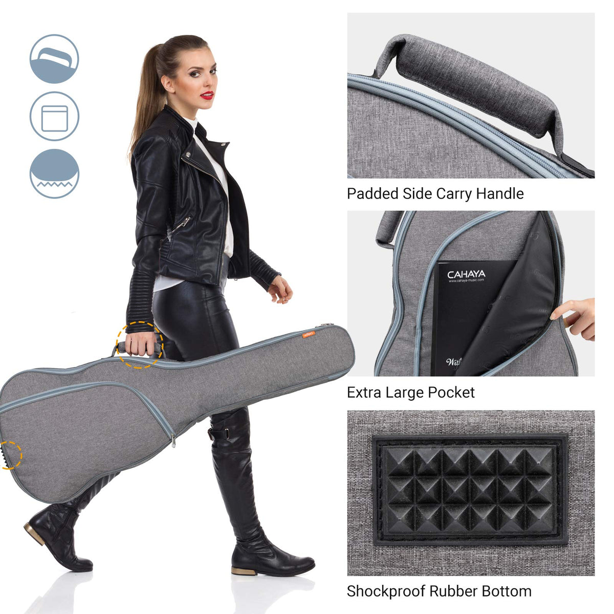 Waterproof Hardshell Acoustic Guitar Case with 3 Pockets L397