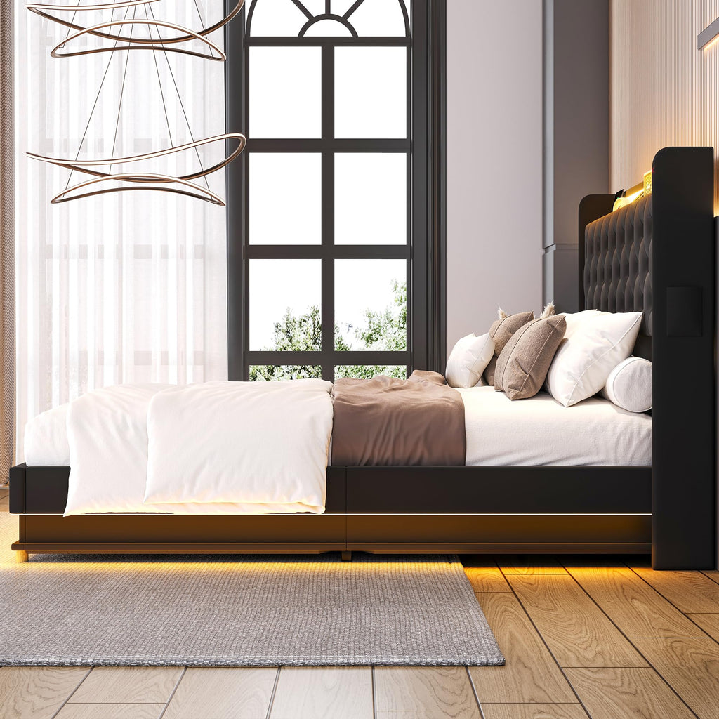 Queen Size Black Upholstered Lift Up Storage Bed Frame P416