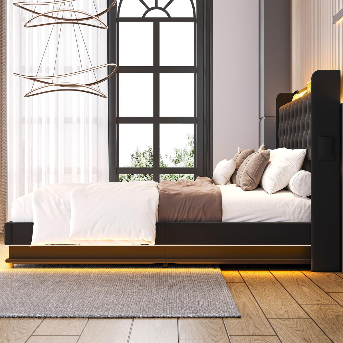 Queen Size Black Upholstered Lift Up Storage Bed Frame P416