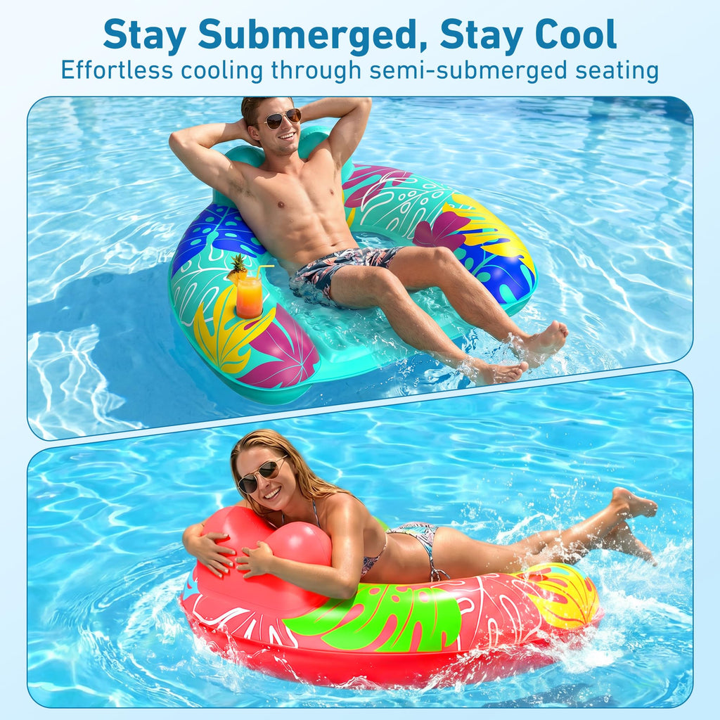 3 Pack Inflatable Pool Float Chairs with Cup Holder I2642