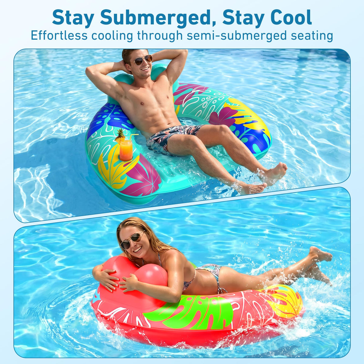 3 Pack Inflatable Pool Float Chairs with Cup Holder I2642