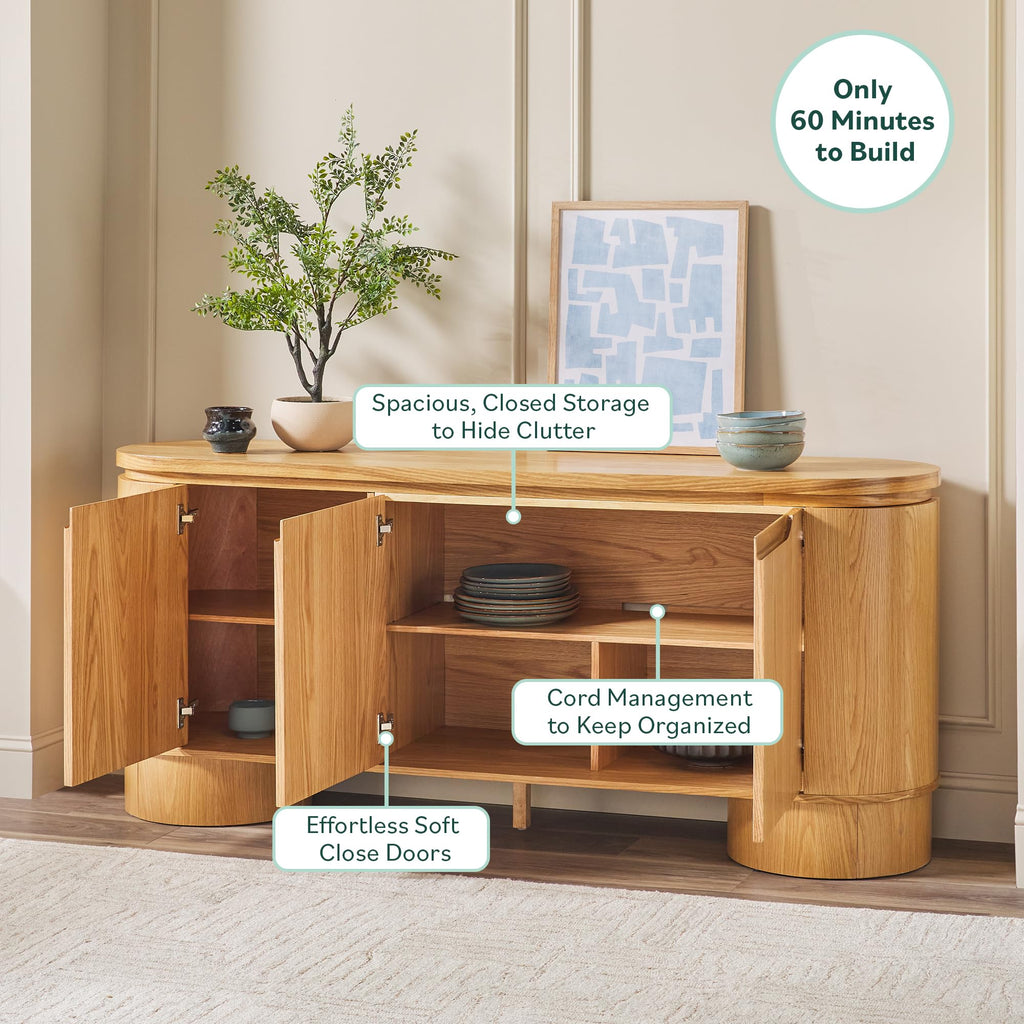70 Inch White Oak Wood Sideboard TV Stand with Storage H7117