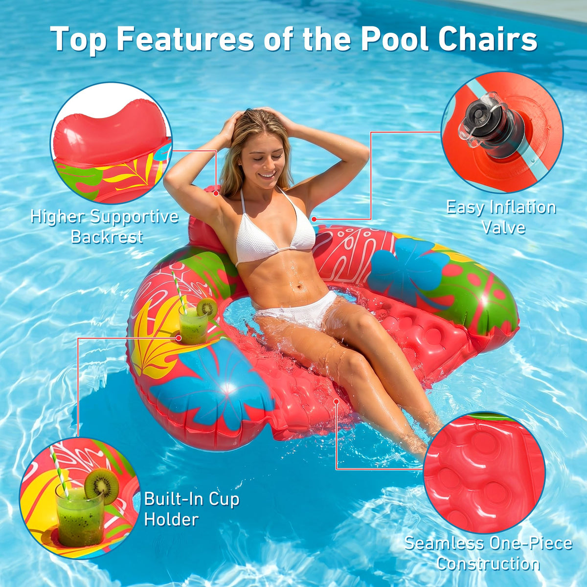 3 Pack Inflatable Pool Float Chairs with Cup Holder I2642