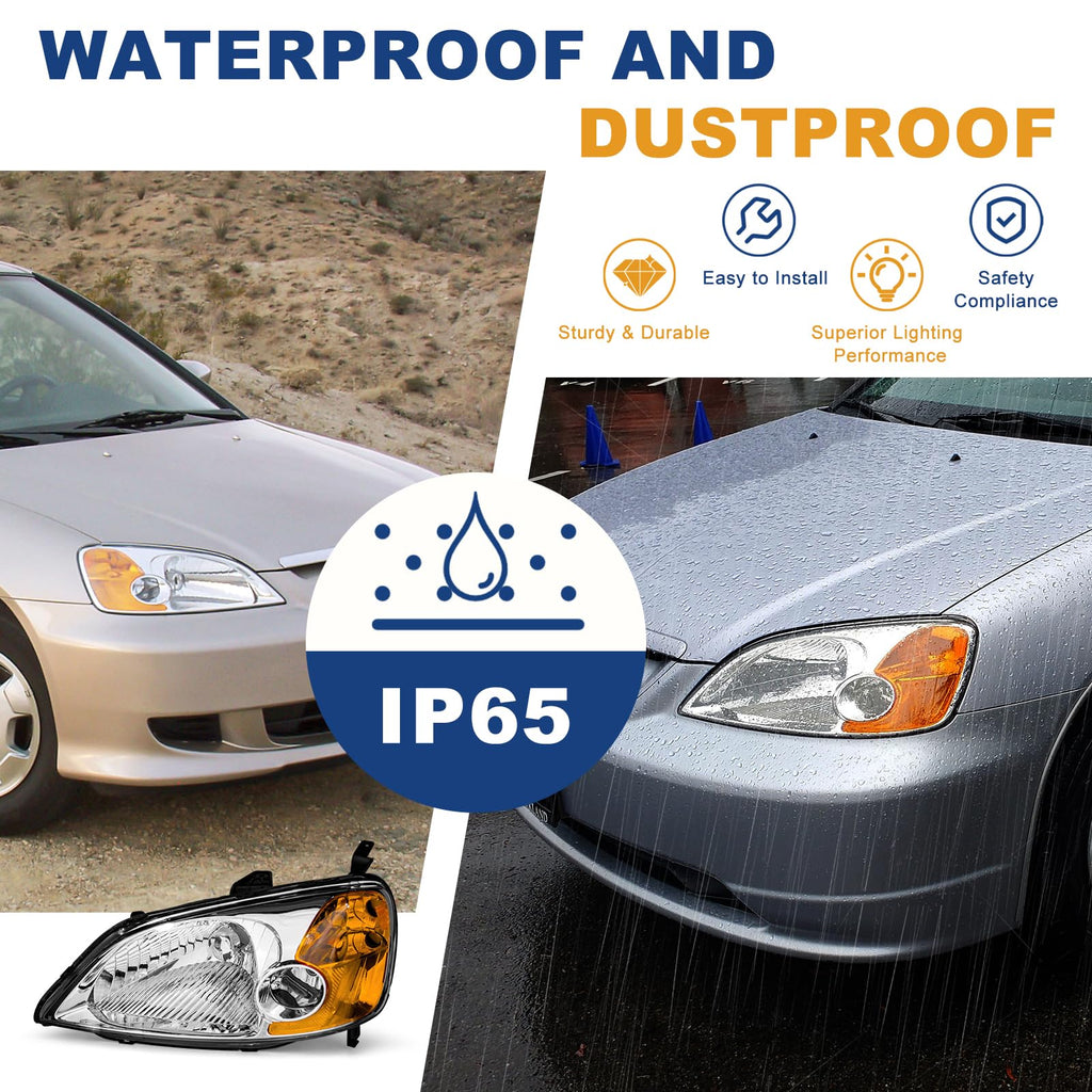 Headlight Assembly with Chrome Housing Amber Reflector Driver and Passenger Side J6580