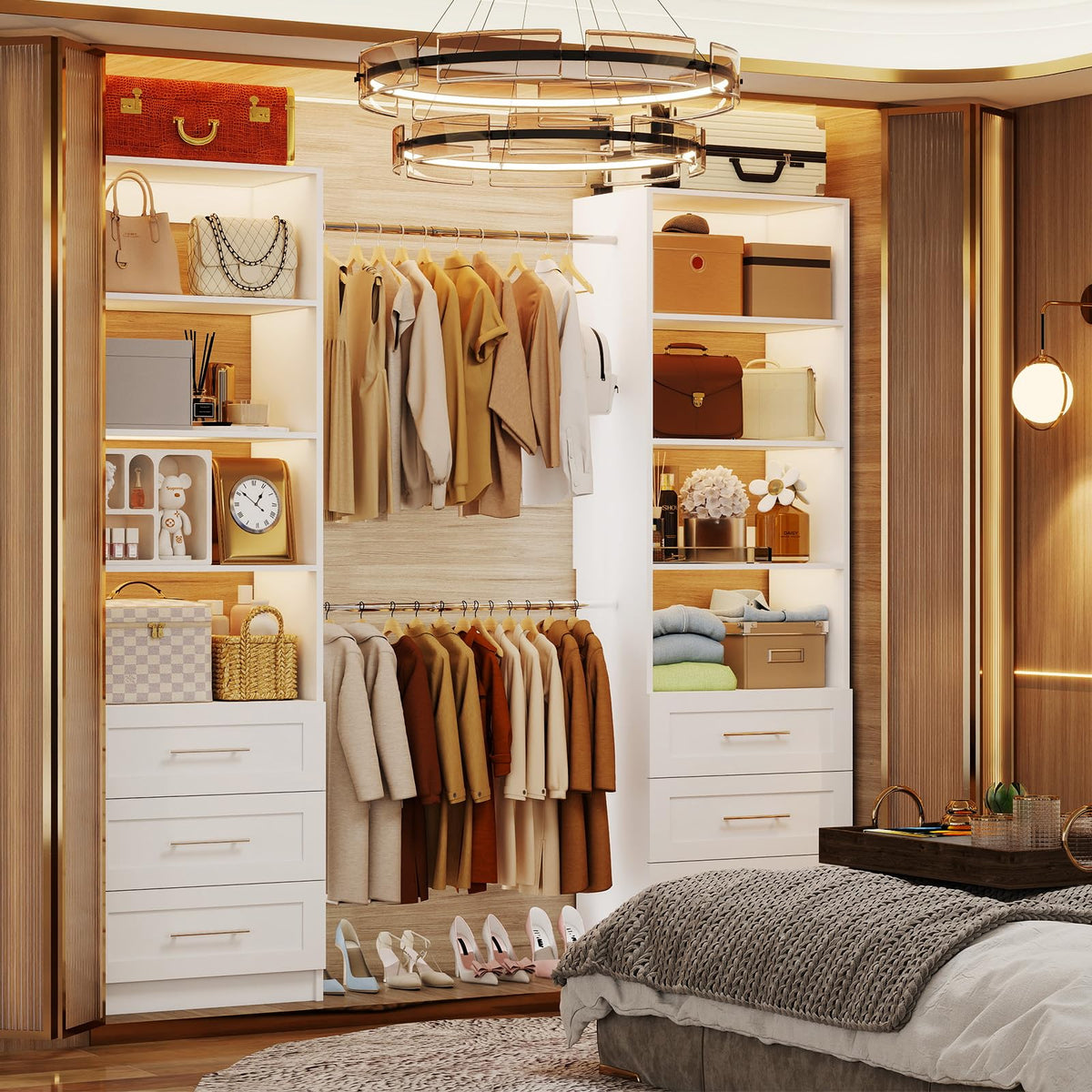 White Closet System with Drawers and Adjustable Shelves W870499