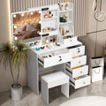 White Vanity Mirror with Lights Desk and Chair 5 Drawers Makeup Table H14024