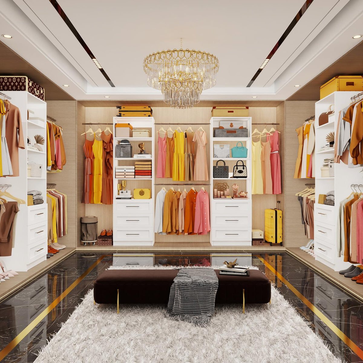 White Closet System with Drawers and Adjustable Shelves W870499
