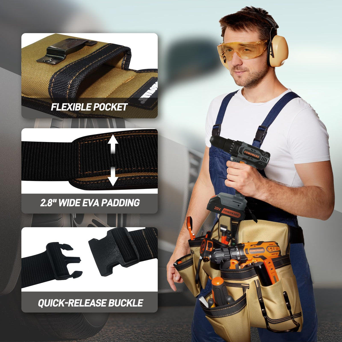 Tool Belt with Adjustable Belt & Magnetic Zone A69259