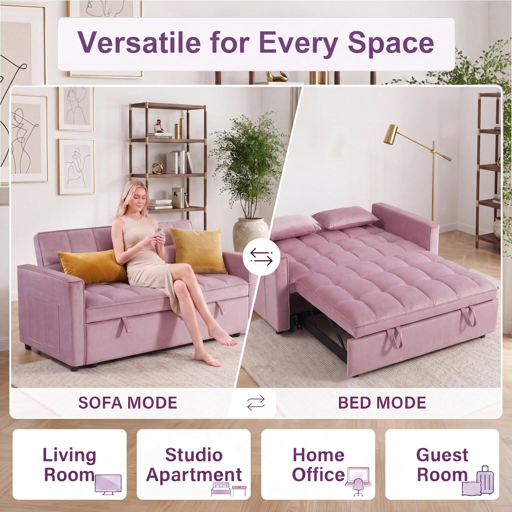 Pink Velvet Convertible Sleeper Sofa Bed G140