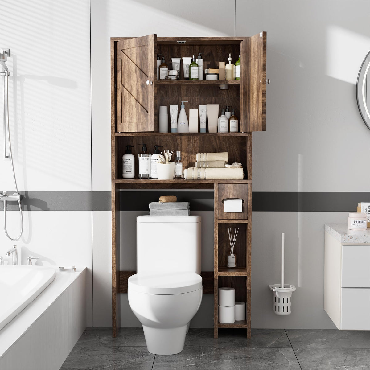 Walnut Over Toilet Storage Cabinet with Adjustable Shelf V355742