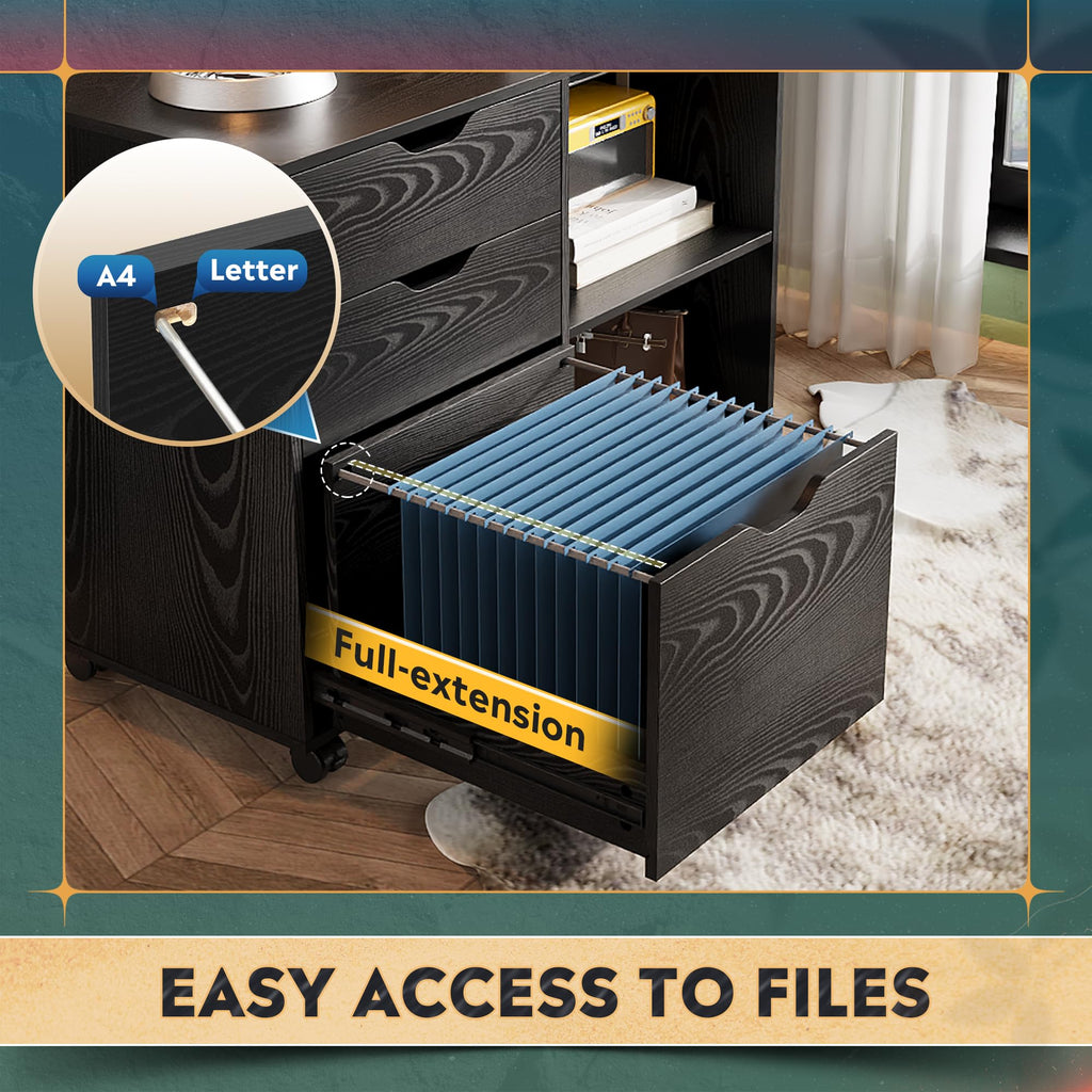 Black 3-Drawer Wood File Cabinet G854