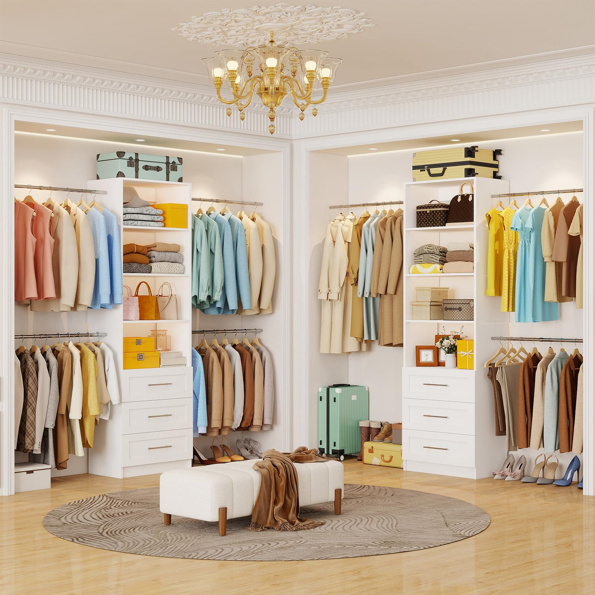 White Closet System with Drawers and Adjustable Shelves W870499