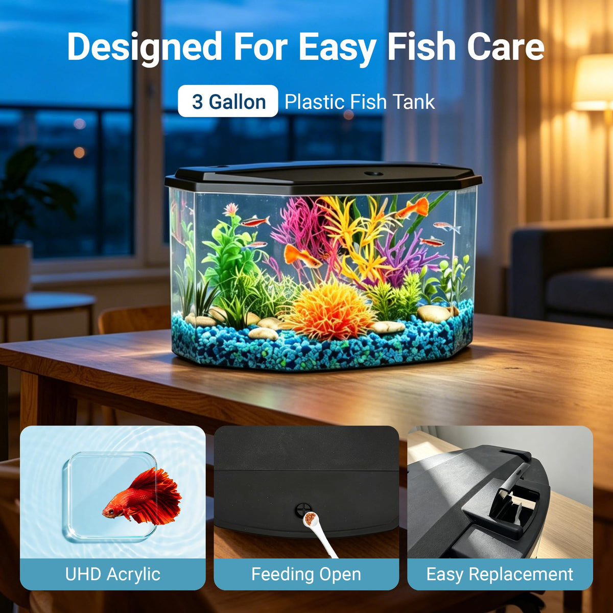 3-Gallon Plastic Aquarium Starter Kit with LED Lighting and Filtration U12737