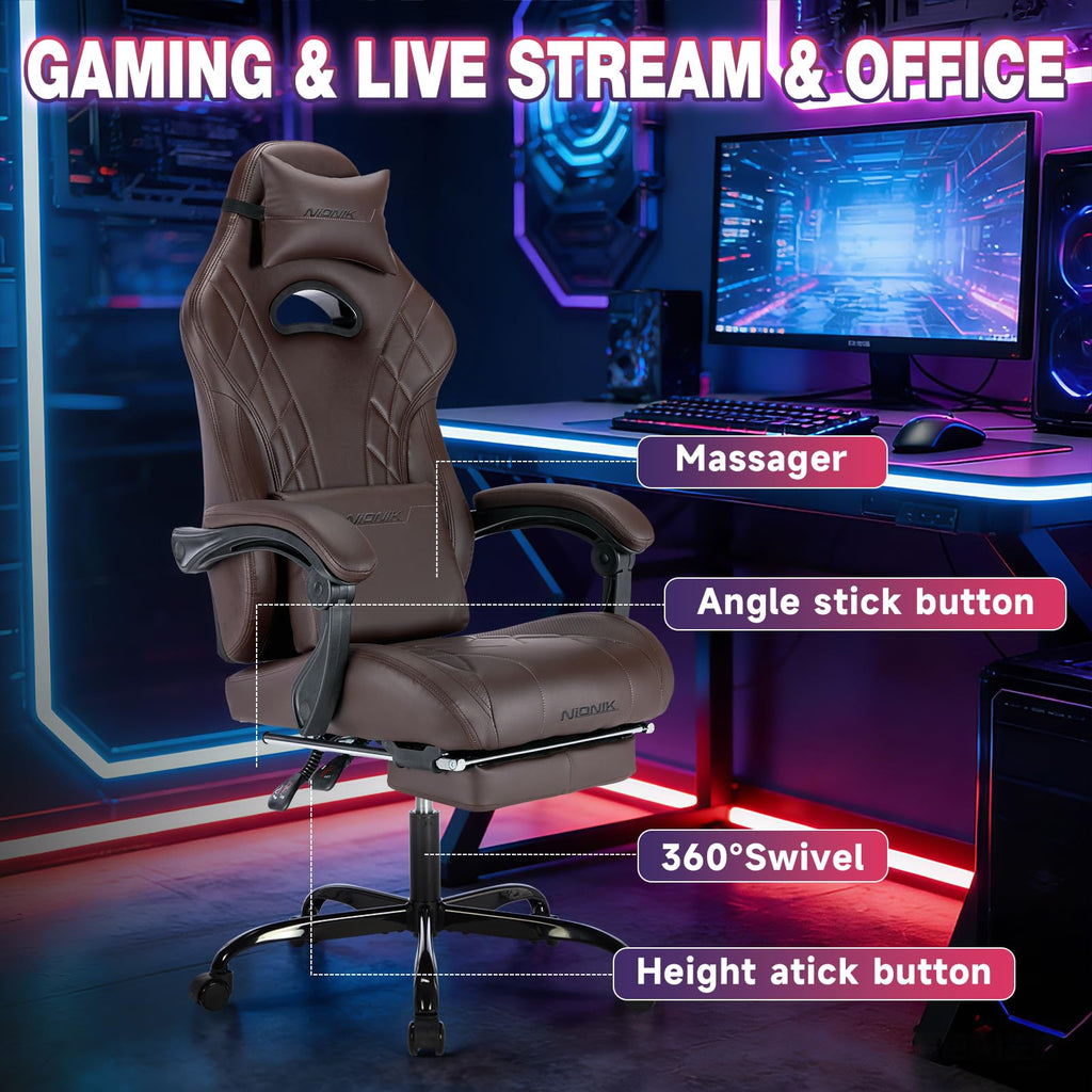 Gaming Chair with Footrest and Massage Lumbar Support Y99058