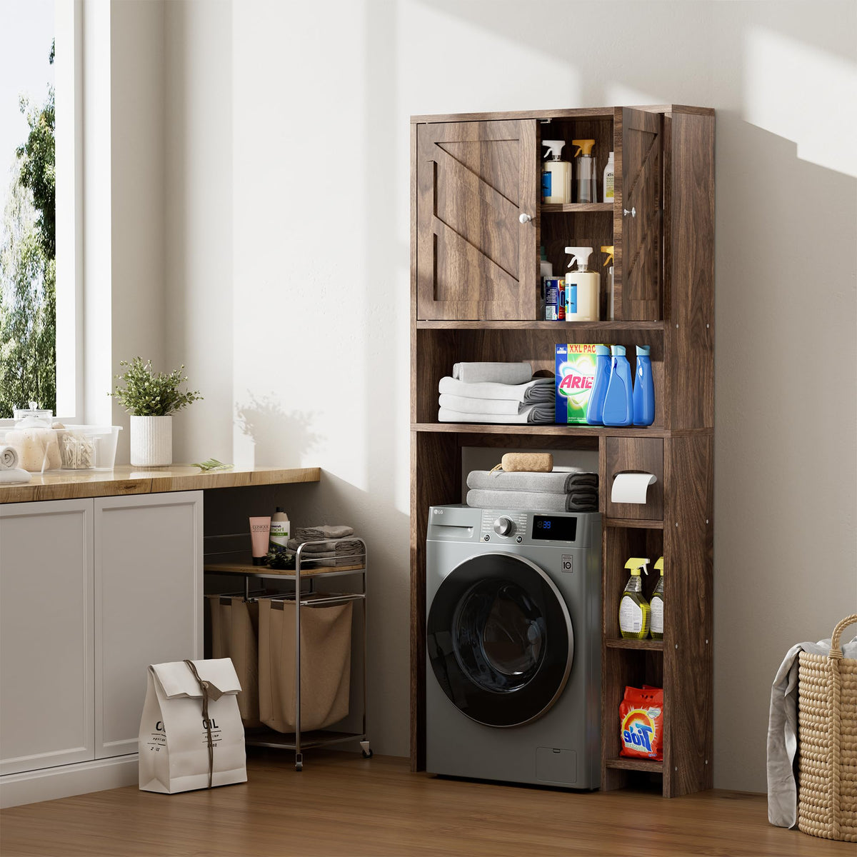 Walnut Over Toilet Storage Cabinet with Adjustable Shelf V355742