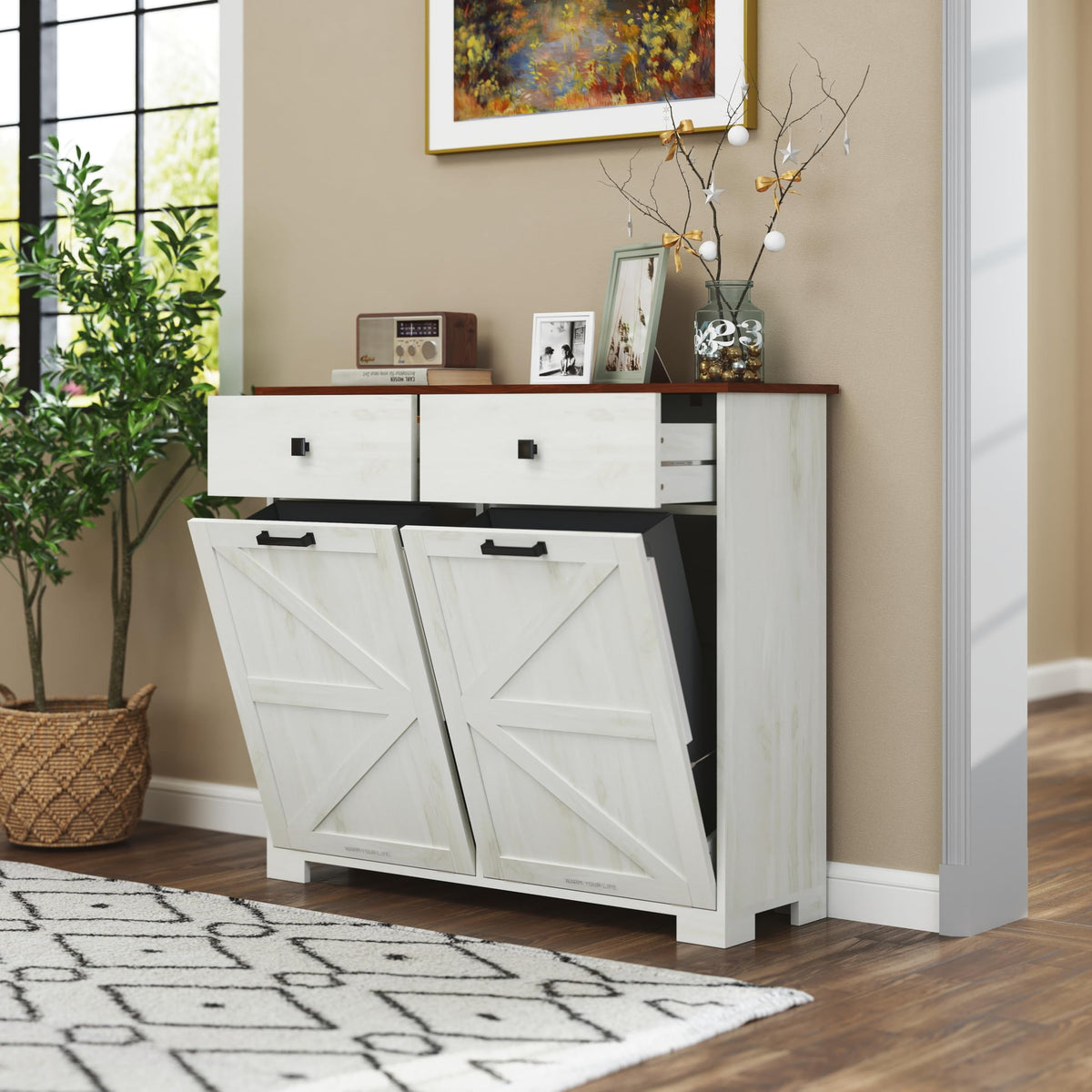 White 20 Gallon Tilt Out Trash Cabinet F290985