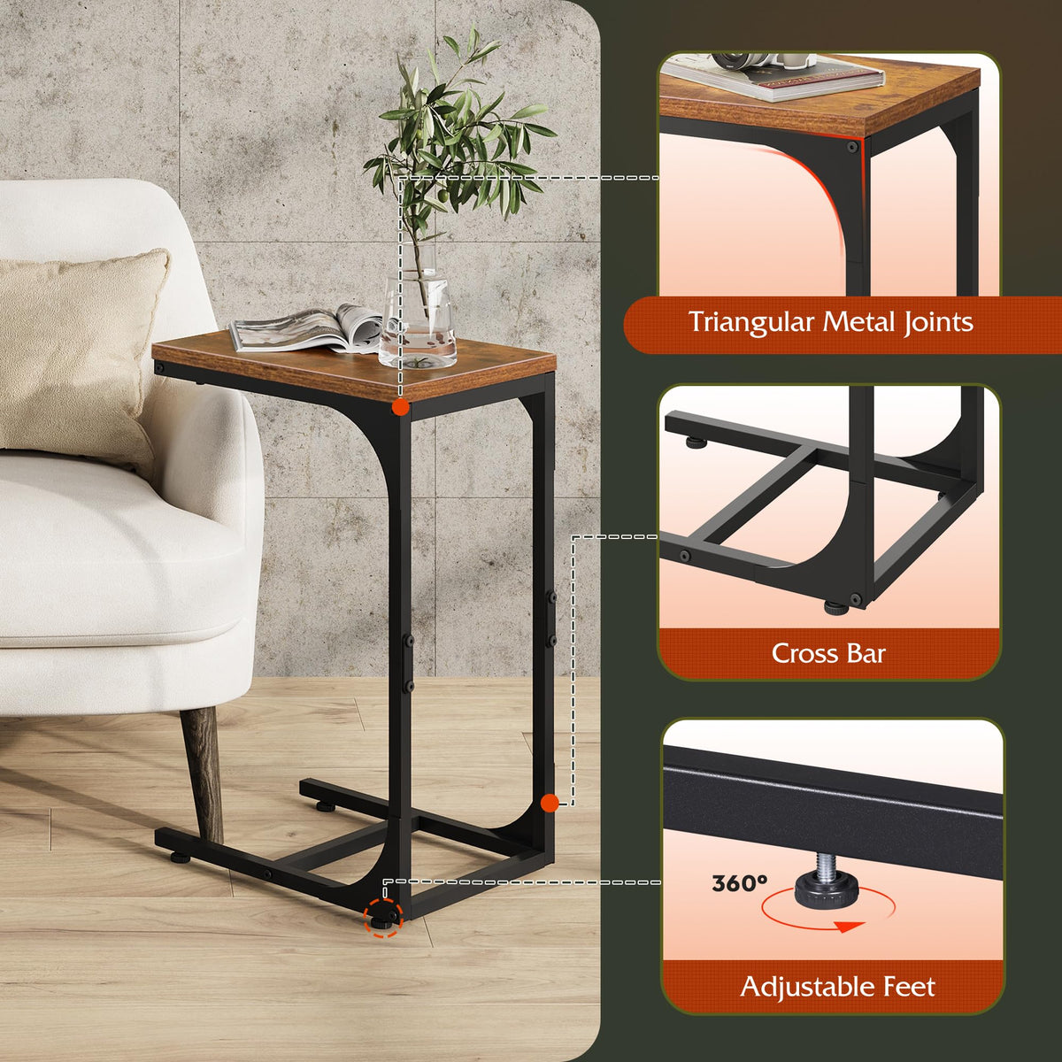 C-Shaped End Table Set of 2 Metal Frame F13906