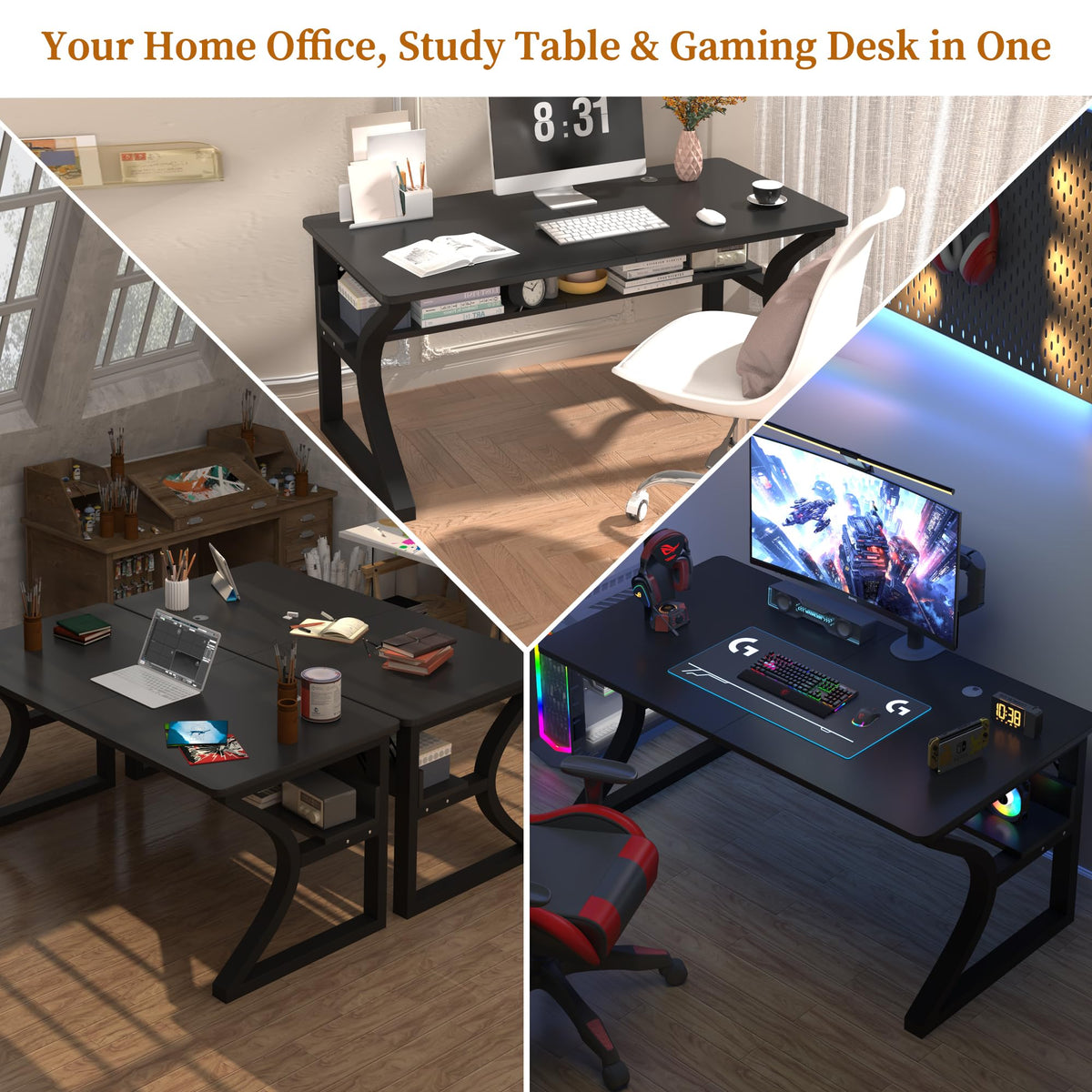 Black 55" Wood Computer Desk A604548