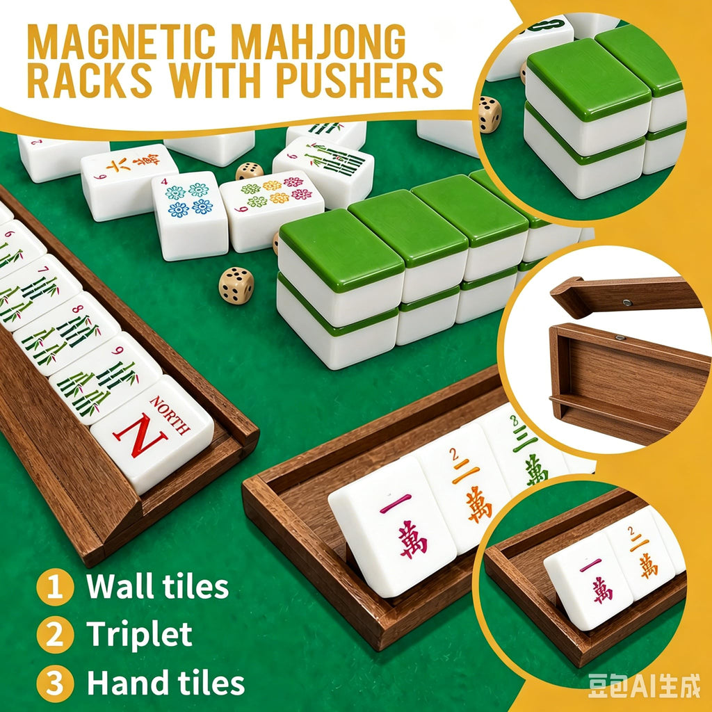 Acacia Wooden Mahjong Racks with Pushers H6182