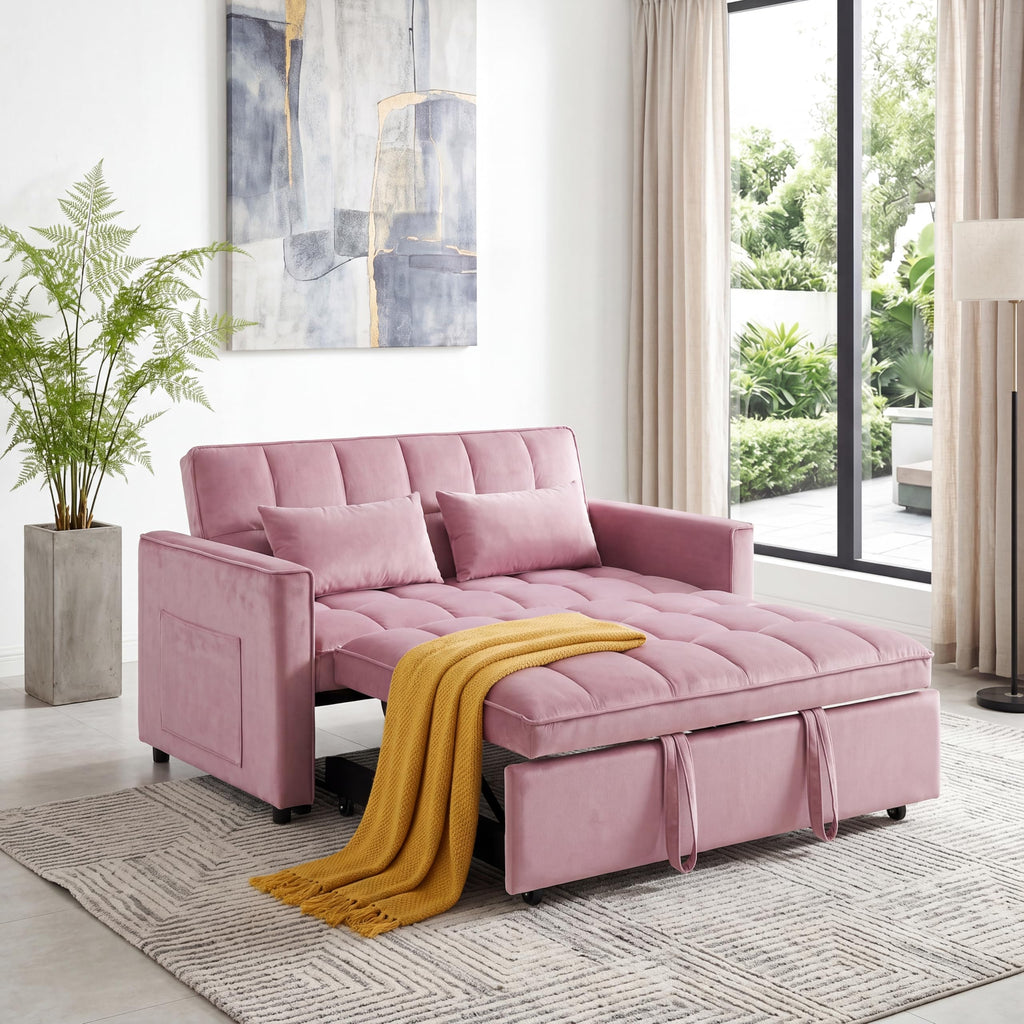 Pink Velvet Convertible Sleeper Sofa Bed G140
