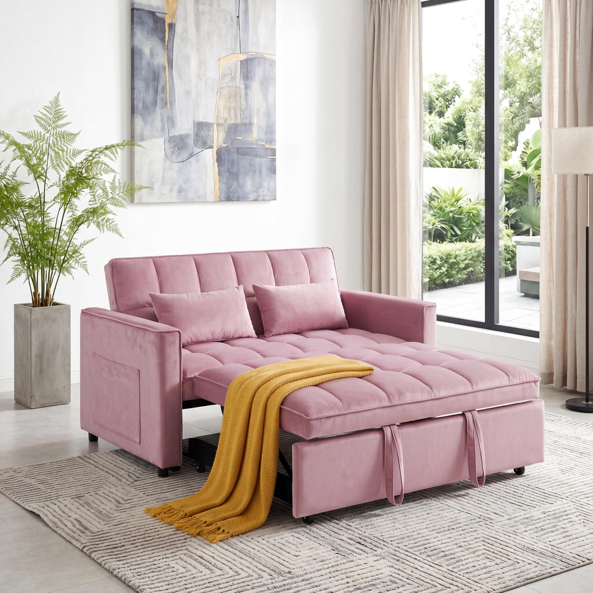 Pink Velvet Convertible Sleeper Sofa Bed G140