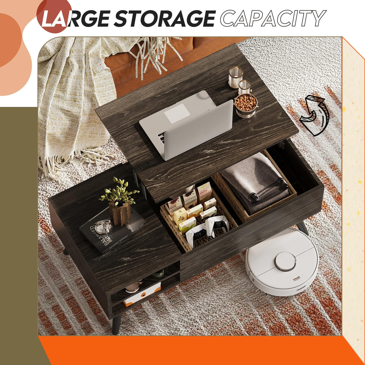 Lift Top Coffee Table with Hidden Storage, Black Q277
