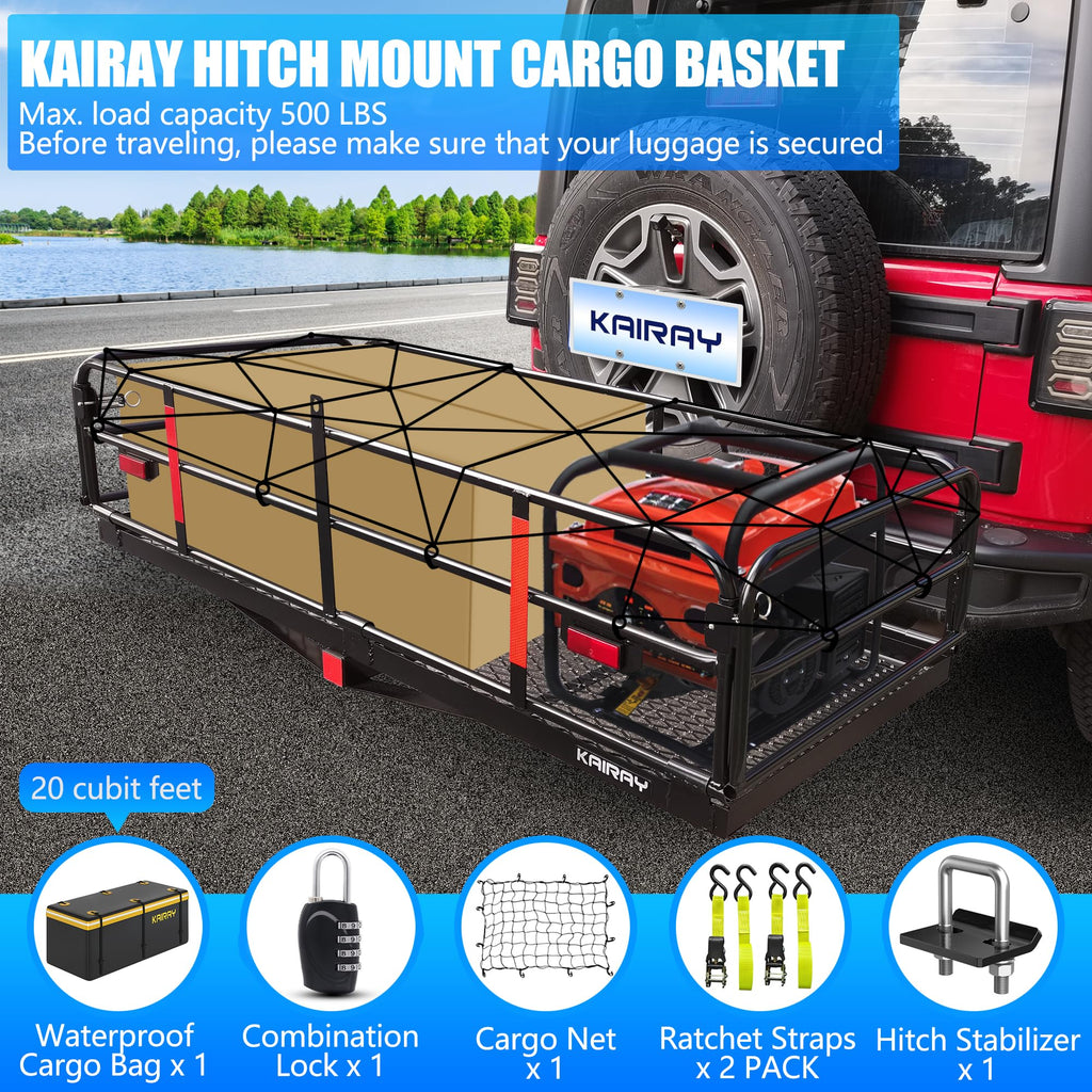 500 Lbs Heavy Duty Hitch Mount Cargo Carrier 60"x24"x14.4" Folding F4883