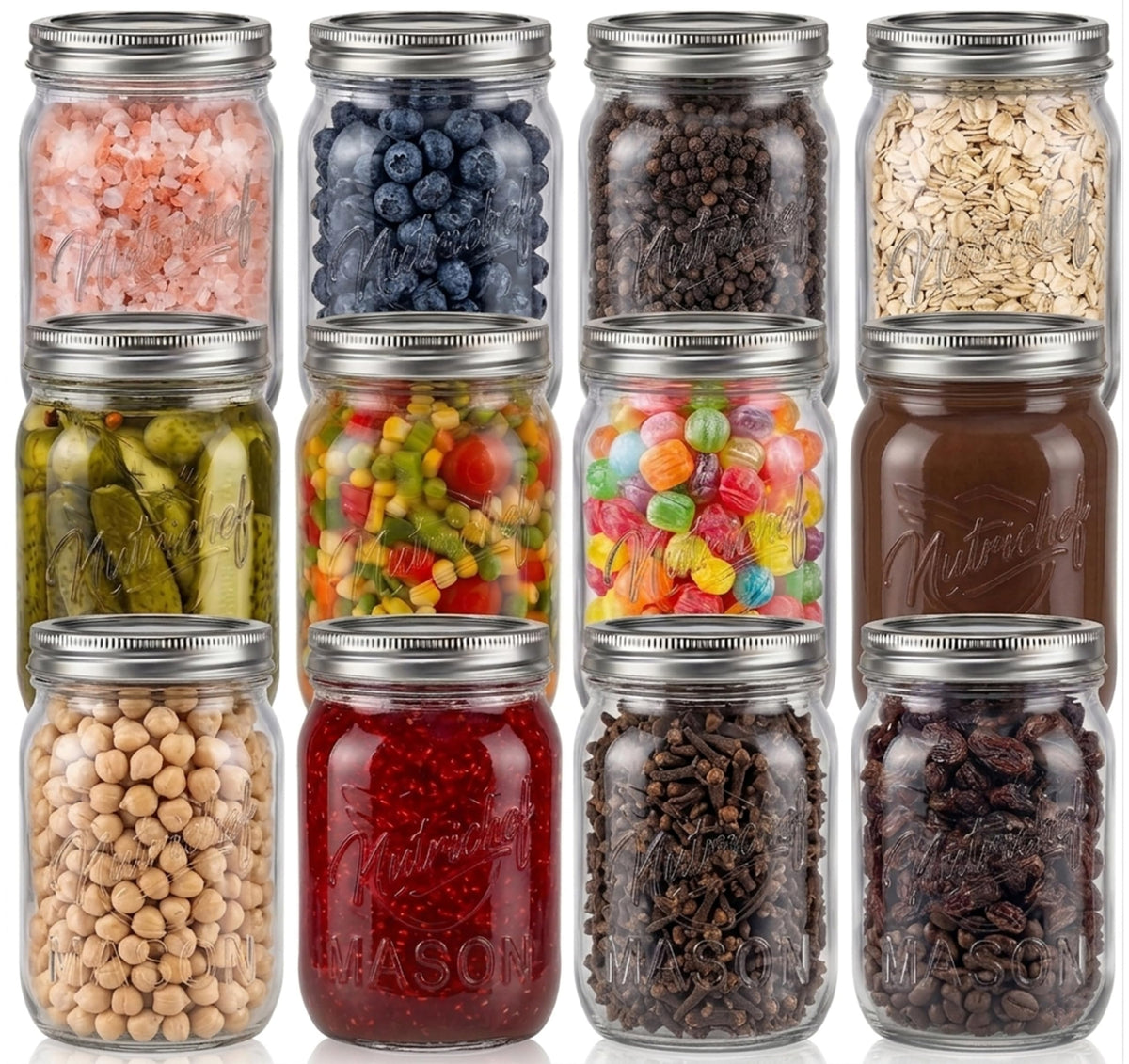 16 oz. Wide Mouth Glass Food Storage Containers with Lids, 12 Pcs W9787