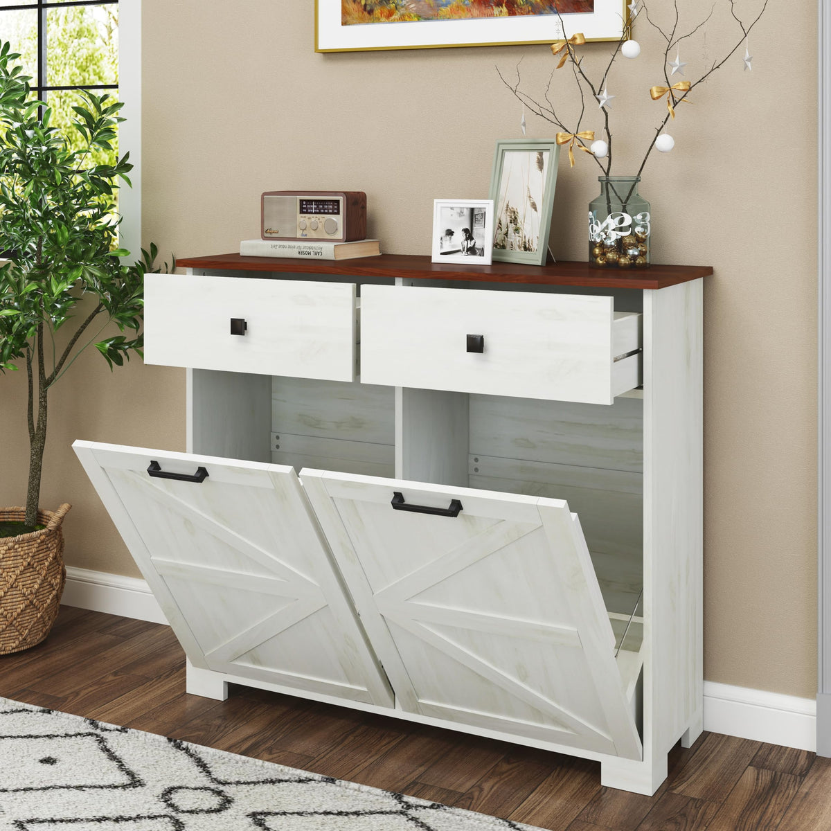 White 20 Gallon Tilt Out Trash Cabinet F290985
